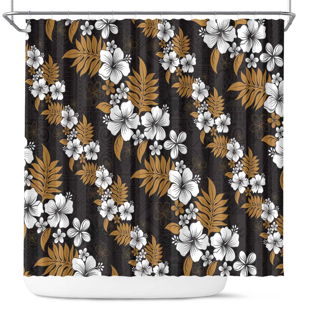 Hawaiian Hibiscus Tribal Floral Brown Shower Curtain Polynesian Tapa Pattern - Polynesian Pride