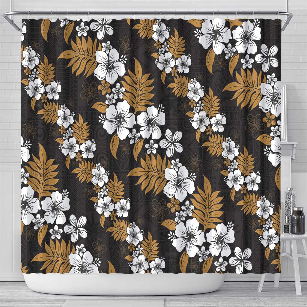Hawaiian Hibiscus Tribal Floral Brown Shower Curtain Polynesian Tapa Pattern - Polynesian Pride