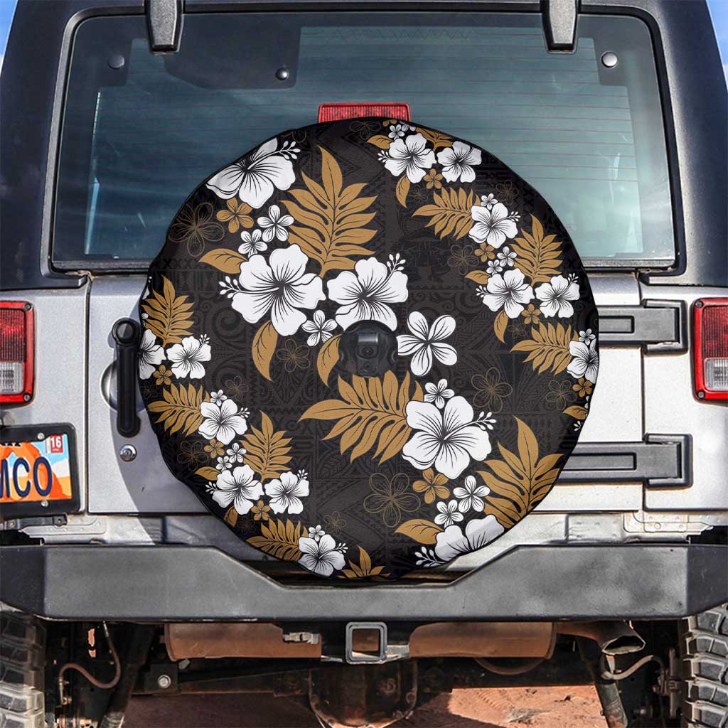 Hawaiian Hibiscus Tribal Floral Brown Spare Tire Cover Polynesian Tapa Pattern - Polynesian Pride