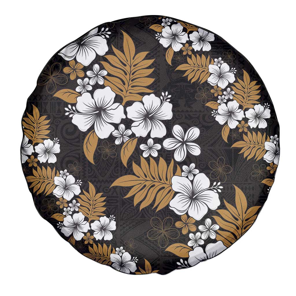 Hawaiian Hibiscus Tribal Floral Brown Spare Tire Cover Polynesian Tapa Pattern - Polynesian Pride
