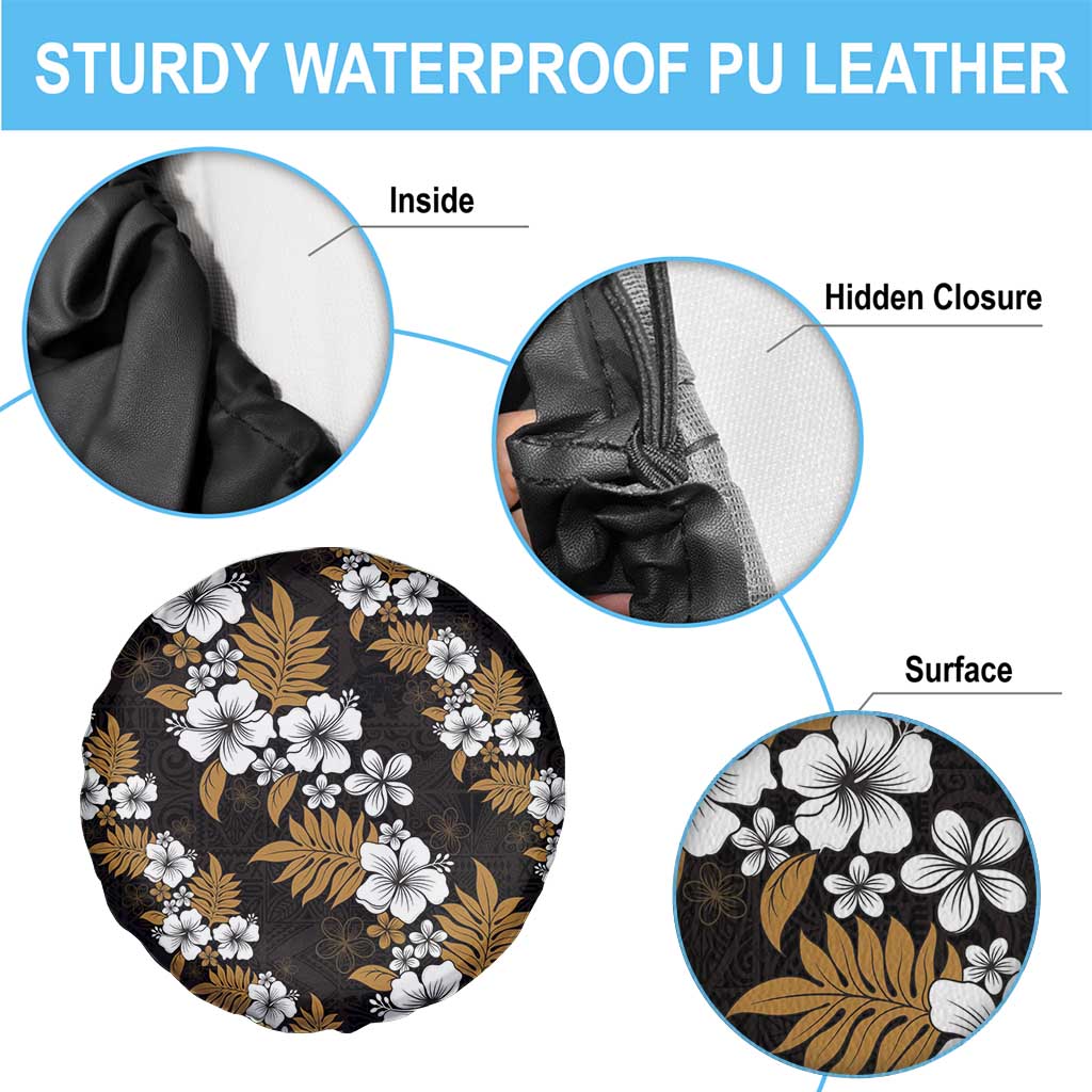 Hawaiian Hibiscus Tribal Floral Brown Spare Tire Cover Polynesian Tapa Pattern - Polynesian Pride