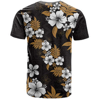 Hawaiian Hibiscus Tribal Floral Brown T Shirt Polynesian Tapa Pattern - Polynesian Pride
