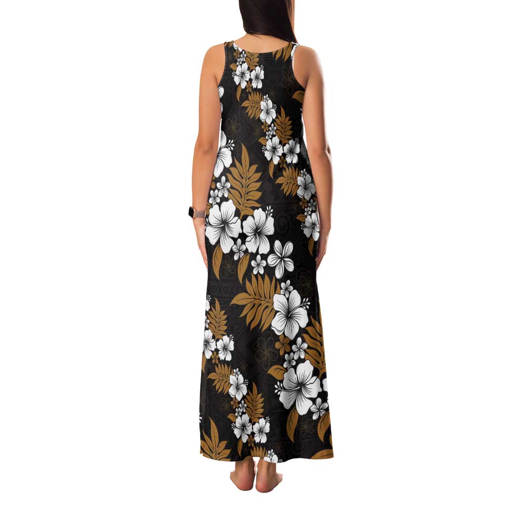 Hawaiian Hibiscus Tribal Floral Brown Tank Maxi Dress Polynesian Tapa Pattern - Polynesian Pride
