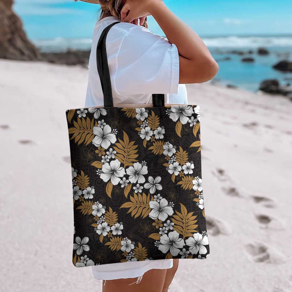 Hawaiian Hibiscus Tribal Floral Brown Tote Bag Polynesian Tapa Pattern - Polynesian Pride