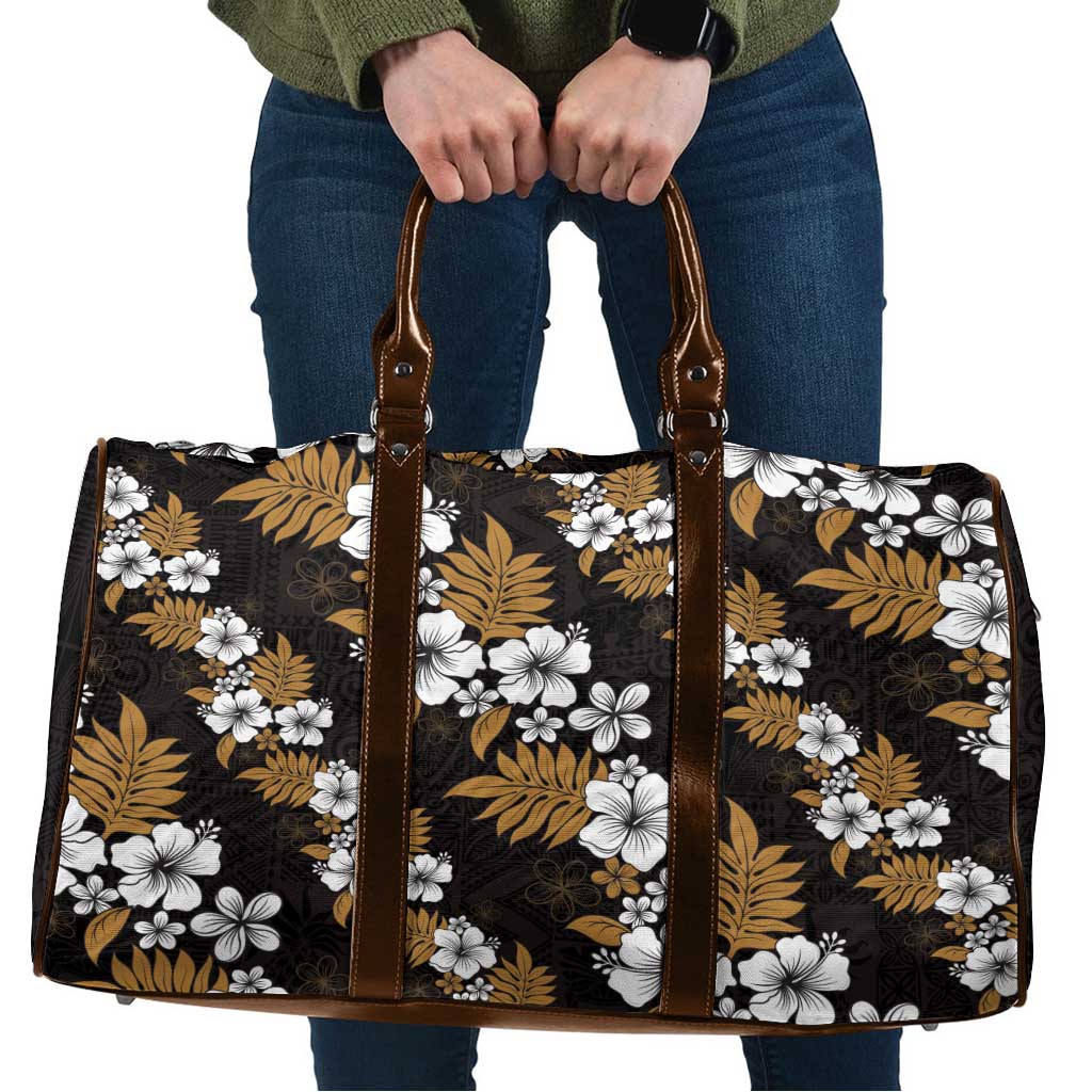 Hawaiian Hibiscus Tribal Floral Brown Travel Bag Polynesian Tapa Pattern - Polynesian Pride