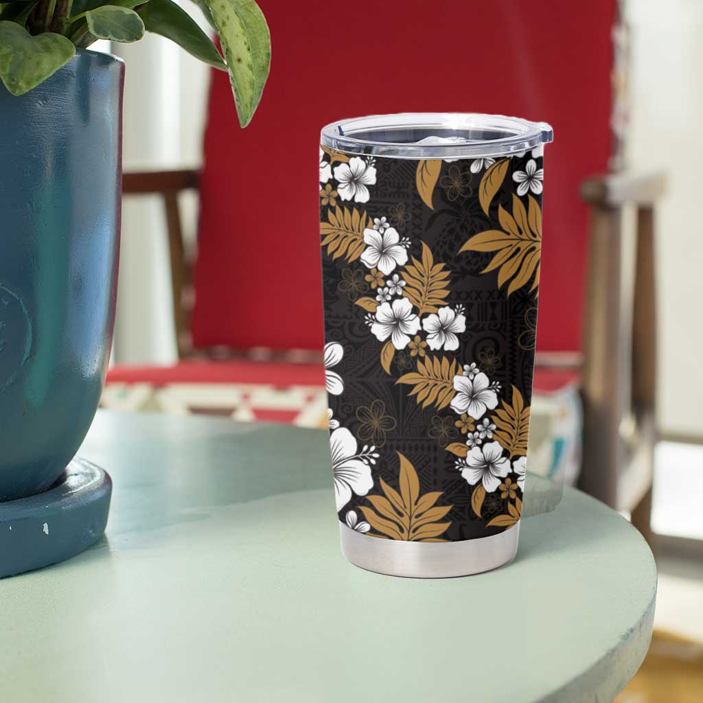 Hawaiian Hibiscus Tribal Floral Brown Tumbler Cup Polynesian Tapa Pattern - Polynesian Pride