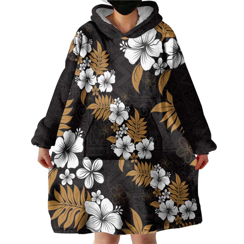Hawaiian Hibiscus Tribal Floral Brown Wearable Blanket Hoodie Polynesian Tapa Pattern LT01 - Polynesian Pride