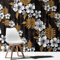 Hawaiian Hibiscus Tribal Floral Brown Window Curtain Polynesian Tapa Pattern - Polynesian Pride