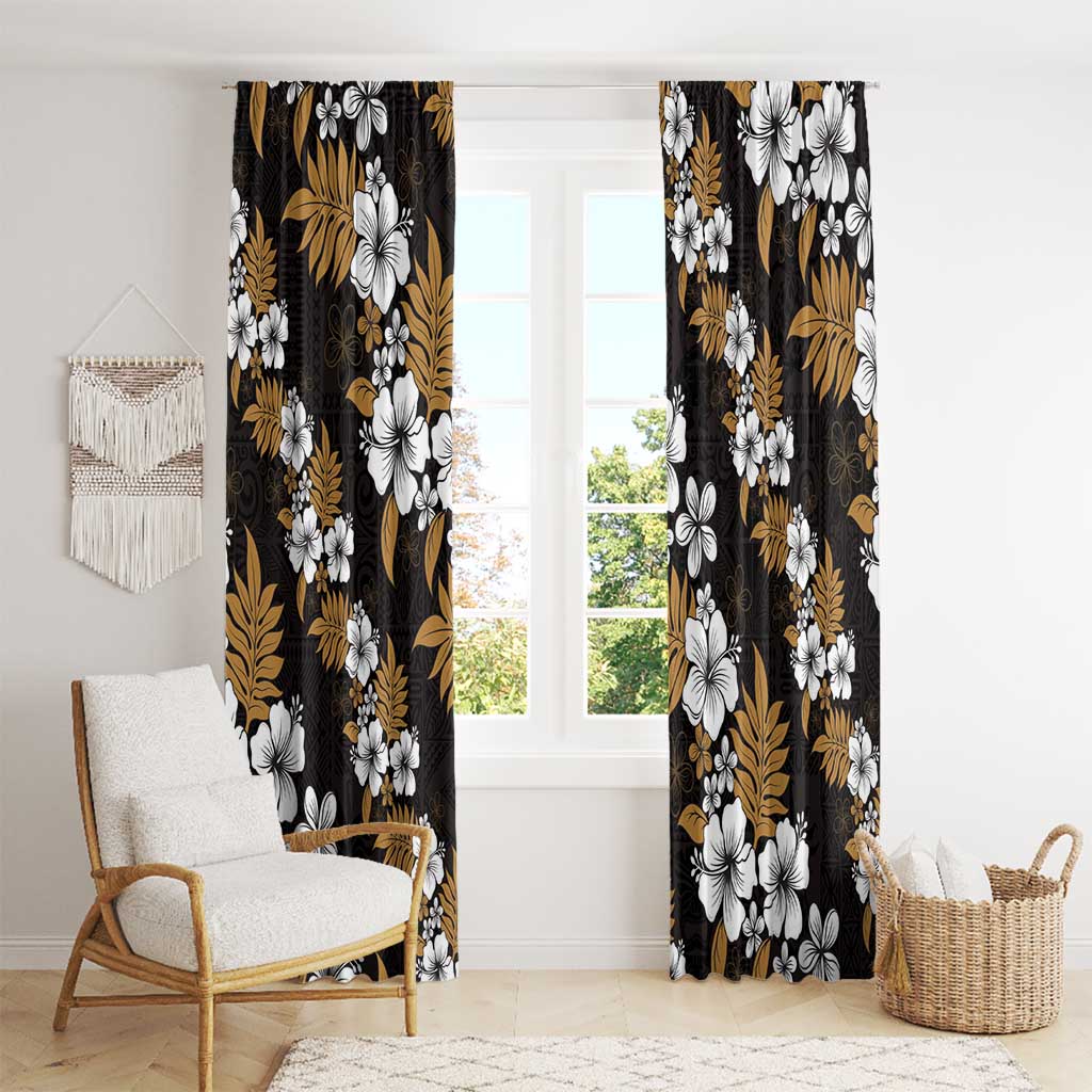 Hawaiian Hibiscus Tribal Floral Brown Window Curtain Polynesian Tapa Pattern - Polynesian Pride