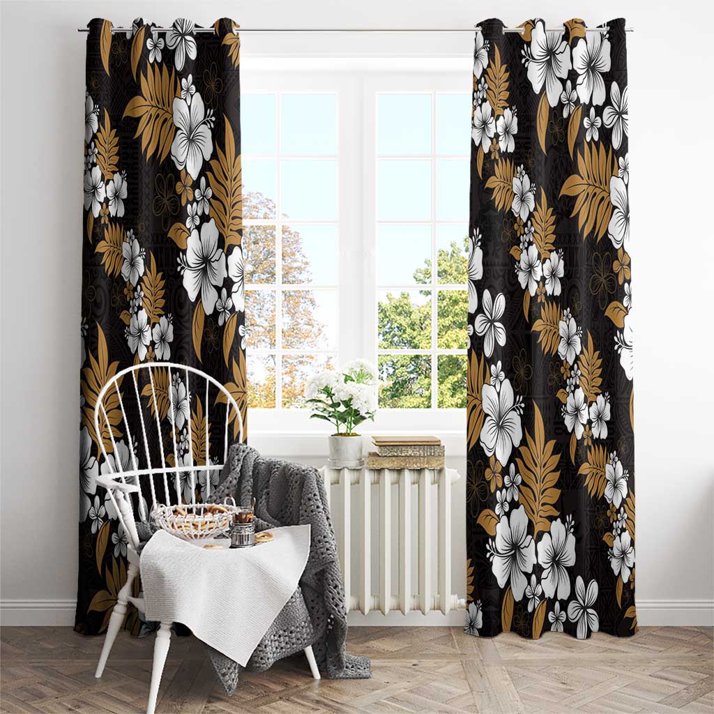 Hawaiian Hibiscus Tribal Floral Brown Window Curtain Polynesian Tapa Pattern - Polynesian Pride