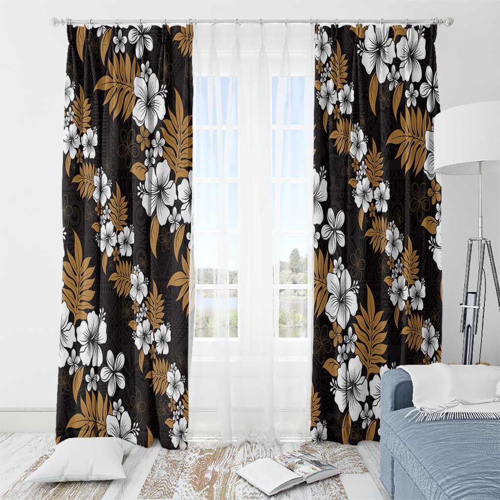 Hawaiian Hibiscus Tribal Floral Brown Window Curtain Polynesian Tapa Pattern - Polynesian Pride