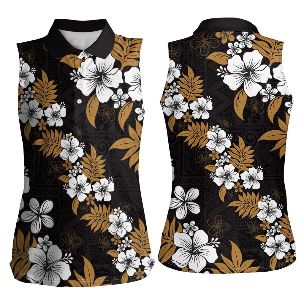 Hawaiian Hibiscus Tribal Floral Brown Women Sleeveless Polo Shirt Polynesian Tapa Pattern LT01 - Polynesian Pride