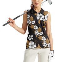 Hawaiian Hibiscus Tribal Floral Brown Women Sleeveless Polo Shirt Polynesian Tapa Pattern LT01 - Polynesian Pride