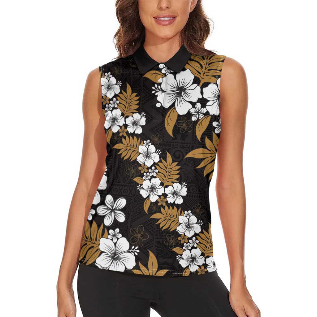Hawaiian Hibiscus Tribal Floral Brown Women Sleeveless Polo Shirt Polynesian Tapa Pattern LT01 - Polynesian Pride