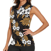 Hawaiian Hibiscus Tribal Floral Brown Women Sleeveless Polo Shirt Polynesian Tapa Pattern LT01 - Polynesian Pride