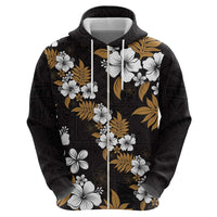 Hawaiian Hibiscus Tribal Floral Brown Zip Hoodie Polynesian Tapa Pattern - Polynesian Pride