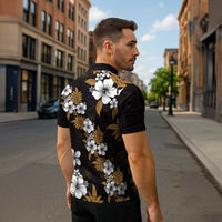 Hawaiian Hibiscus Tribal Floral Brown Zipper Polo Shirt Polynesian Tapa Pattern - Polynesian Pride
