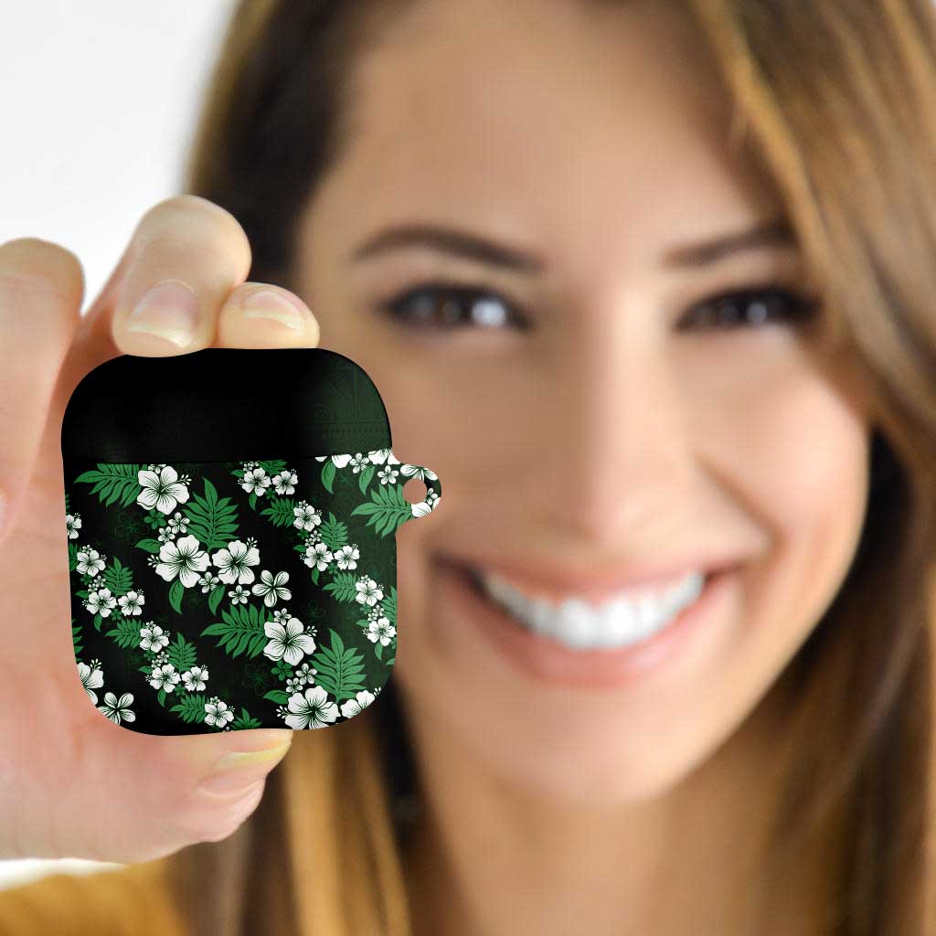 Hawaiian Hibiscus Tribal Floral Green AirPods Case Polynesian Tapa Pattern - Polynesian Pride