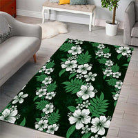 Hawaiian Hibiscus Tribal Floral Green Area Rug Polynesian Tapa Pattern - Polynesian Pride