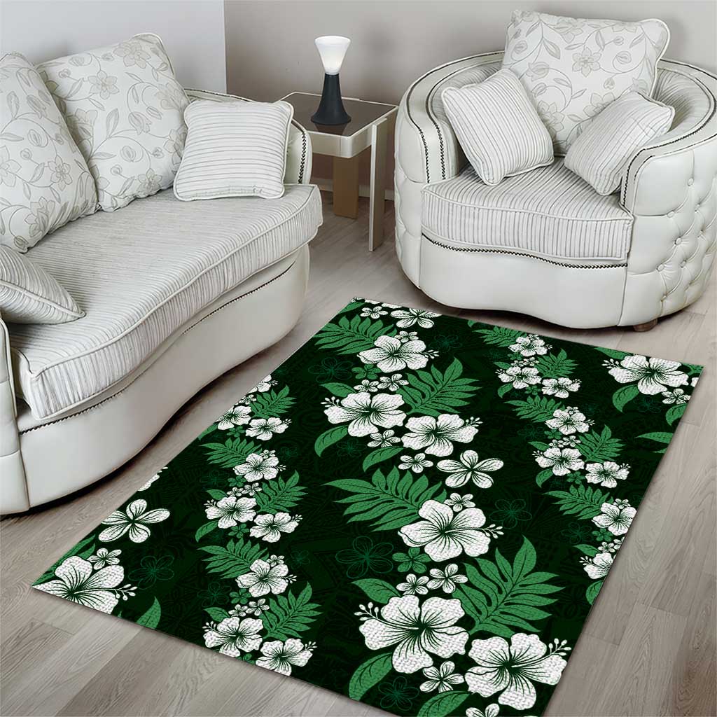 Hawaiian Hibiscus Tribal Floral Green Area Rug Polynesian Tapa Pattern - Polynesian Pride