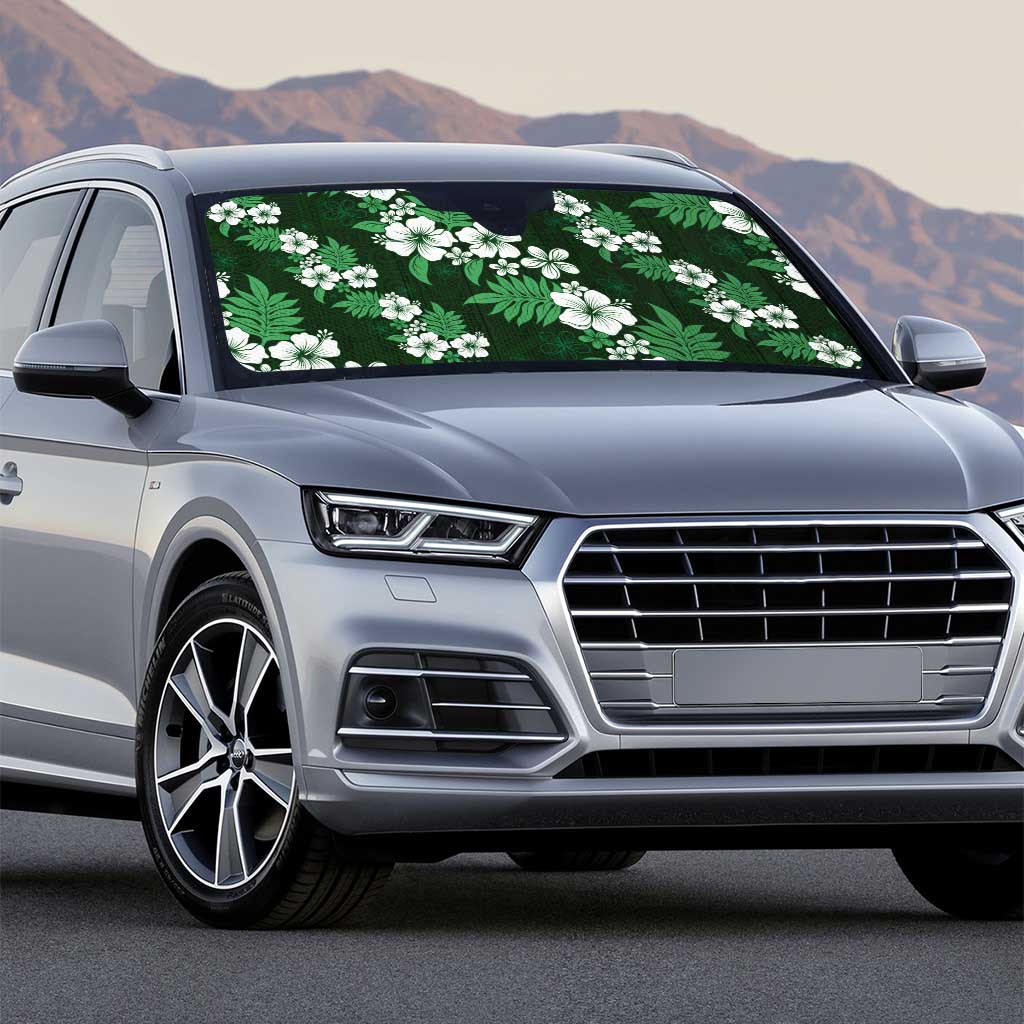 Hawaiian Hibiscus Tribal Floral Green Auto Sun Shade Polynesian Tapa Pattern - Polynesian Pride