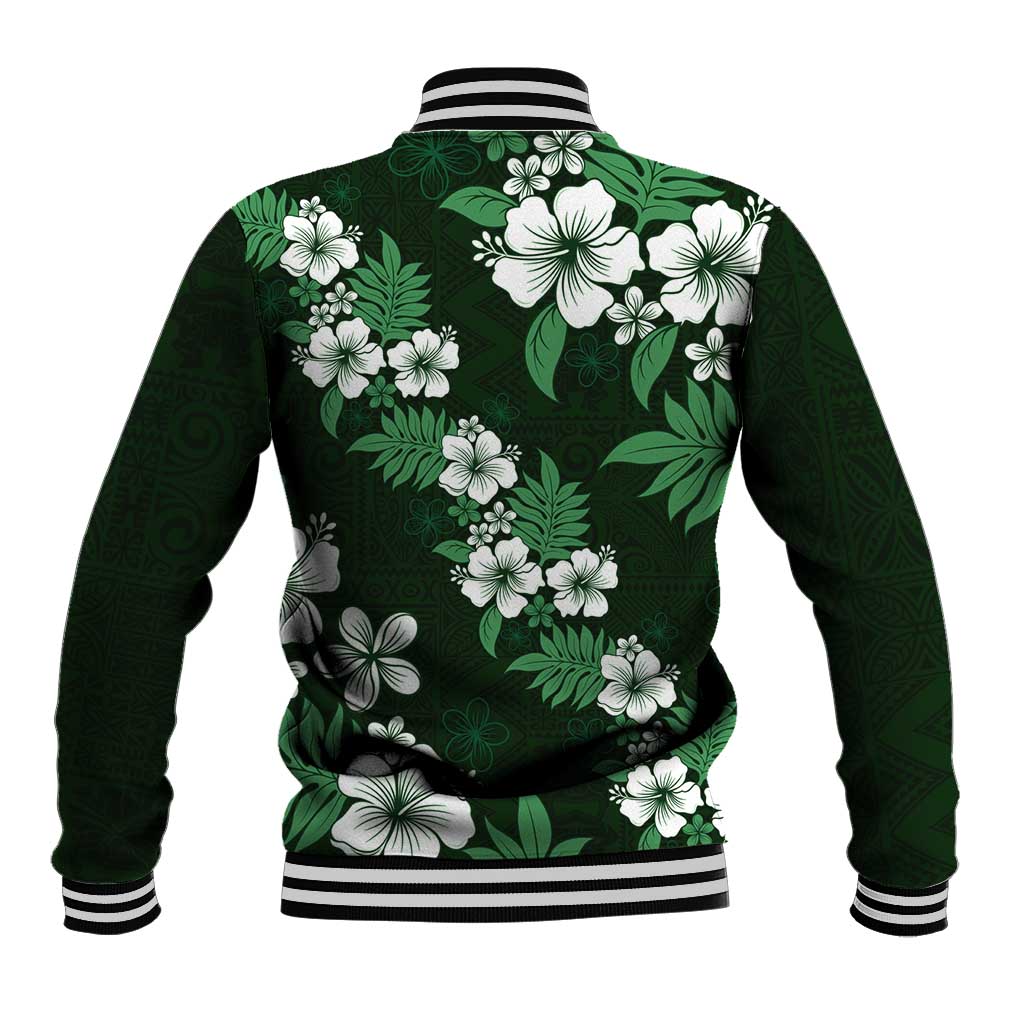 Hawaiian Hibiscus Tribal Floral Green Baseball Jacket Polynesian Tapa Pattern LT01 - Polynesian Pride