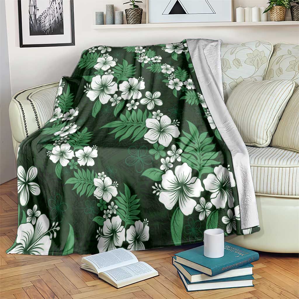 Hawaiian Hibiscus Tribal Floral Green Blanket Polynesian Tapa Pattern - Polynesian Pride