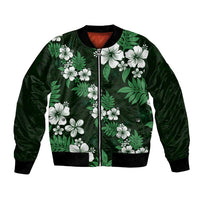 Hawaiian Hibiscus Tribal Floral Green Bomber Jacket Polynesian Tapa Pattern - Polynesian Pride