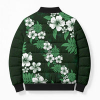 Hawaiian Hibiscus Tribal Floral Green Bomber Puffer Jacket Polynesian Tapa Pattern - Polynesian Pride
