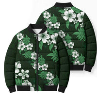 Hawaiian Hibiscus Tribal Floral Green Bomber Puffer Jacket Polynesian Tapa Pattern - Polynesian Pride