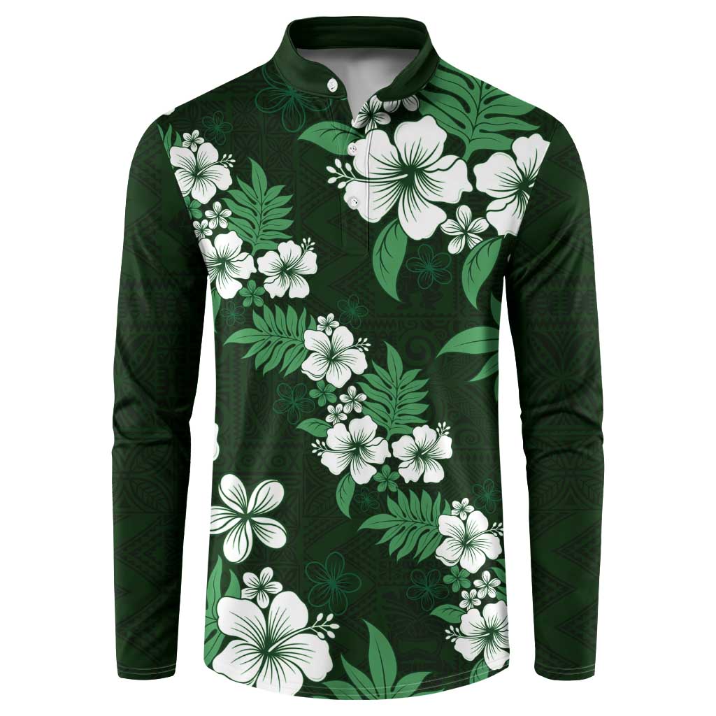 Hawaiian Hibiscus Tribal Floral Green Button Sweatshirt Polynesian Tapa Pattern LT01 Green - Polynesian Pride
