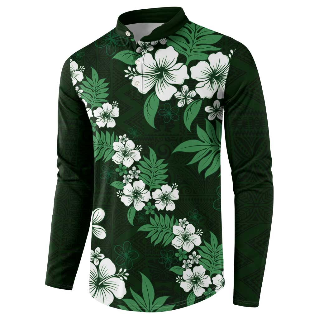 Hawaiian Hibiscus Tribal Floral Green Button Sweatshirt Polynesian Tapa Pattern LT01 - Polynesian Pride