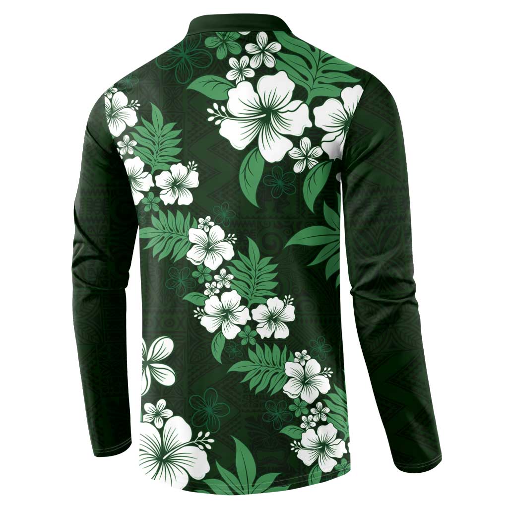Hawaiian Hibiscus Tribal Floral Green Button Sweatshirt Polynesian Tapa Pattern LT01 - Polynesian Pride