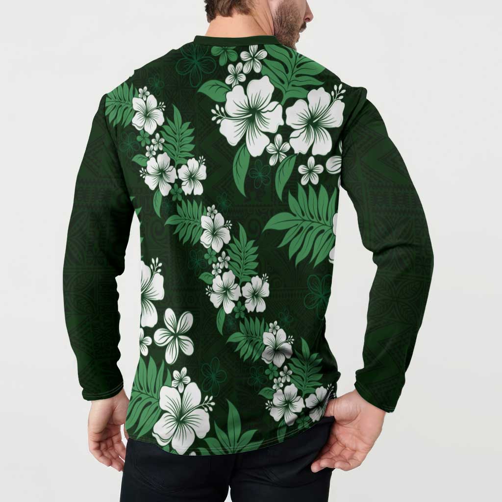 Hawaiian Hibiscus Tribal Floral Green Button Sweatshirt Polynesian Tapa Pattern LT01 - Polynesian Pride