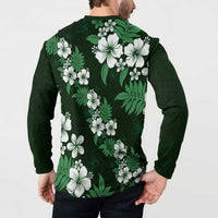 Hawaiian Hibiscus Tribal Floral Green Button Sweatshirt Polynesian Tapa Pattern LT01 - Polynesian Pride