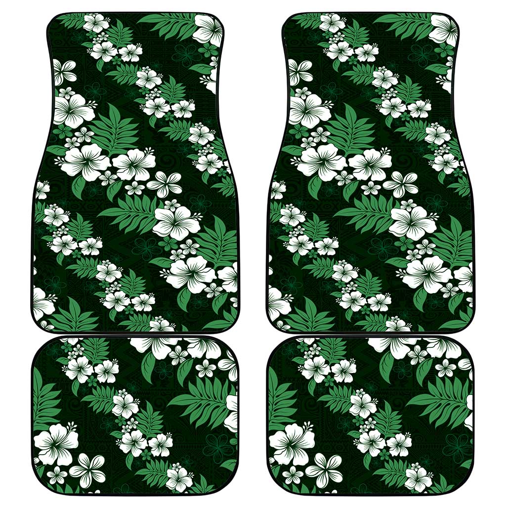 Hawaiian Hibiscus Tribal Floral Green Car Mats Polynesian Tapa Pattern - Polynesian Pride
