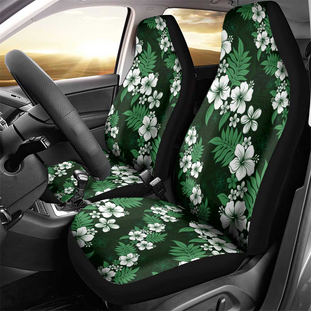 Hawaiian Hibiscus Tribal Floral Green Car Seat Cover Polynesian Tapa Pattern - Polynesian Pride