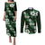 Hawaiian Hibiscus Tribal Floral Green Couples Matching Puletasi and Long Sleeve Button Shirt Polynesian Tapa Pattern - Polynesian Pride