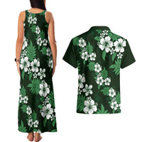 Hawaiian Hibiscus Tribal Floral Green Couples Matching Tank Maxi Dress and Hawaiian Shirt Polynesian Tapa Pattern - Polynesian Pride