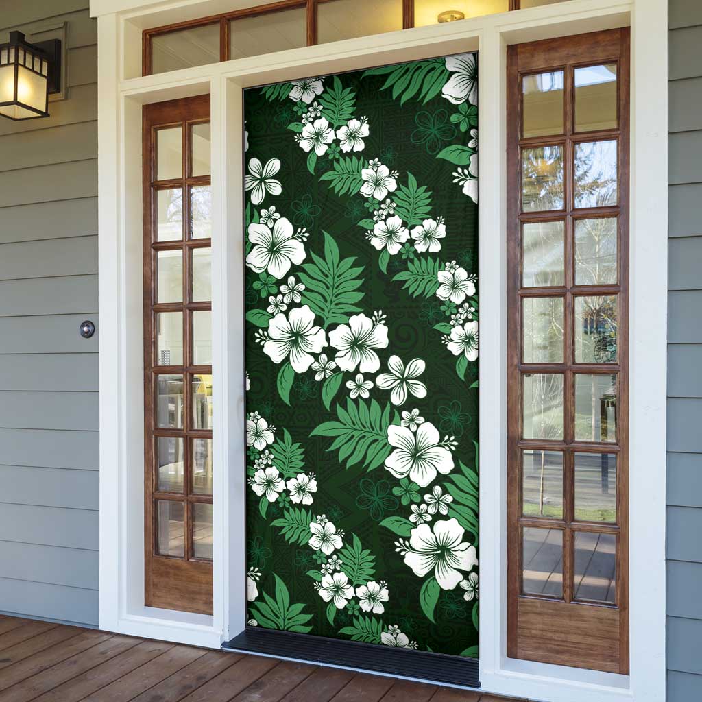 Hawaiian Hibiscus Tribal Floral Green Door Cover Polynesian Tapa Pattern - Polynesian Pride