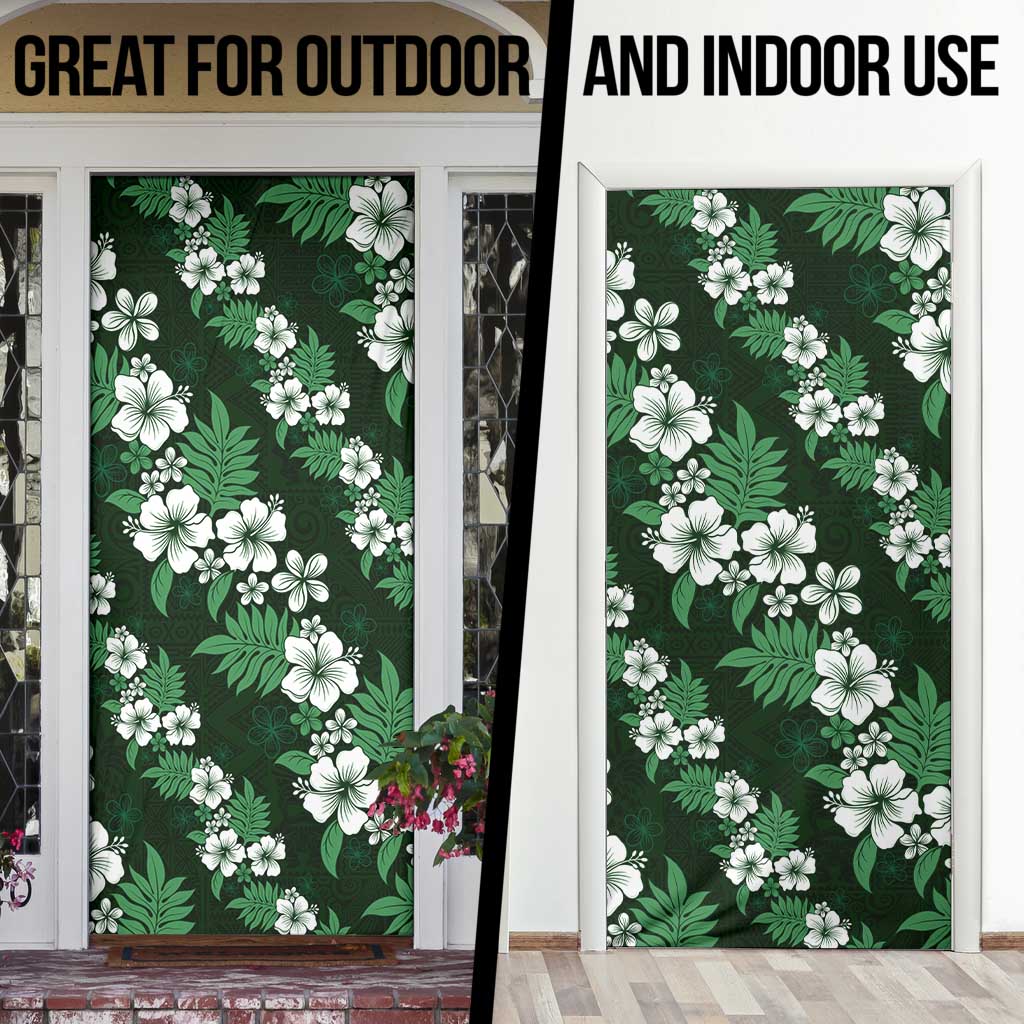 Hawaiian Hibiscus Tribal Floral Green Door Cover Polynesian Tapa Pattern - Polynesian Pride