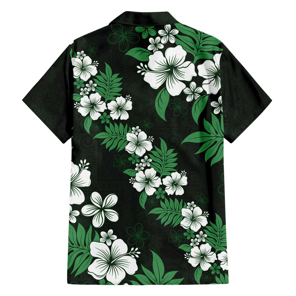 Hawaiian Hibiscus Tribal Floral Green Family Matching Off Shoulder Short Dress and Hawaiian Shirt Polynesian Tapa Pattern LT01 - Polynesian Pride
