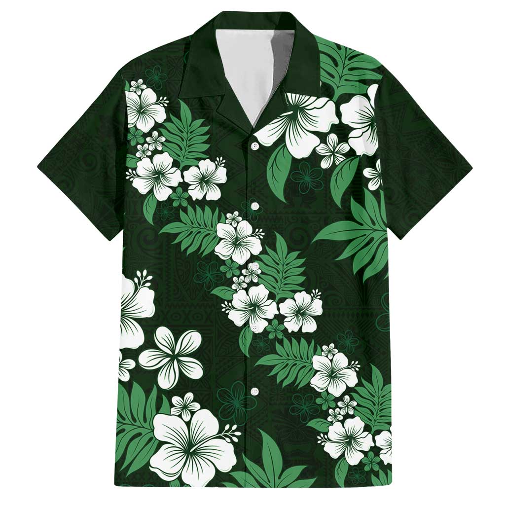 Hawaiian Hibiscus Tribal Floral Green Family Matching Short Sleeve Bodycon Dress and Hawaiian Shirt Polynesian Tapa Pattern LT01 Dad's Shirt - Short Sleeve Green - Polynesian Pride