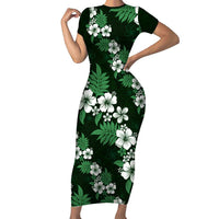 Hawaiian Hibiscus Tribal Floral Green Family Matching Short Sleeve Bodycon Dress and Hawaiian Shirt Polynesian Tapa Pattern LT01 Mom's Dress Green - Polynesian Pride