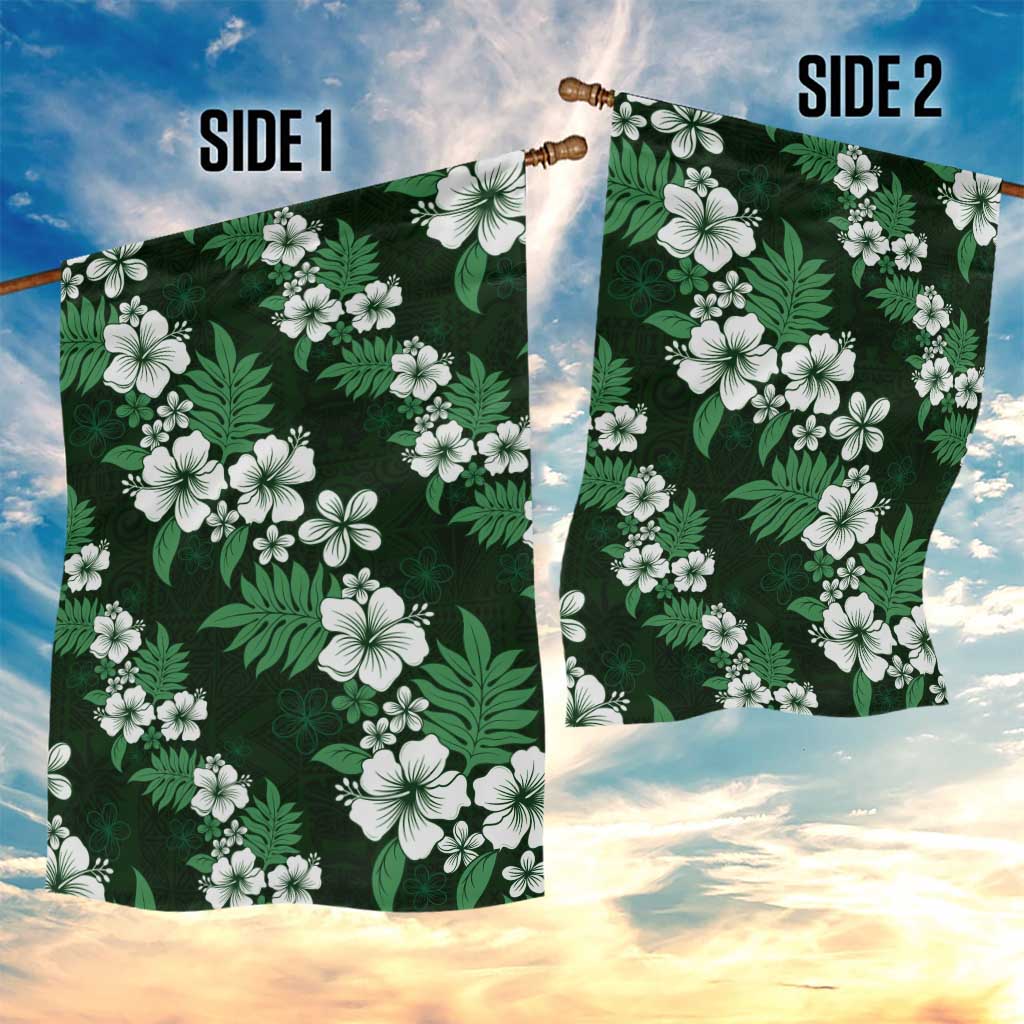 Hawaiian Hibiscus Tribal Floral Green Garden Flag Polynesian Tapa Pattern - Polynesian Pride