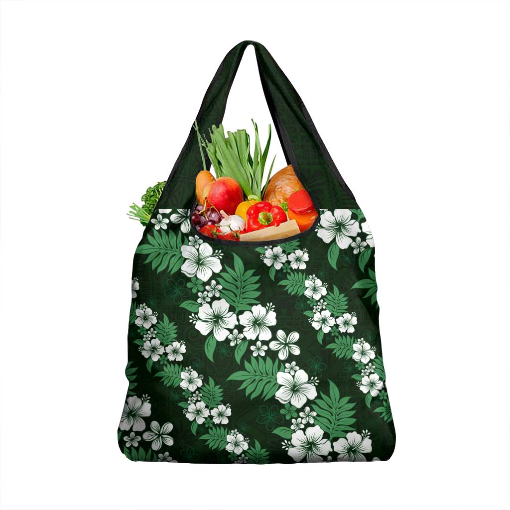 Hawaiian Hibiscus Tribal Floral Green Grocery Bag Polynesian Tapa Pattern LT01 1-pack One Size Green - Polynesian Pride
