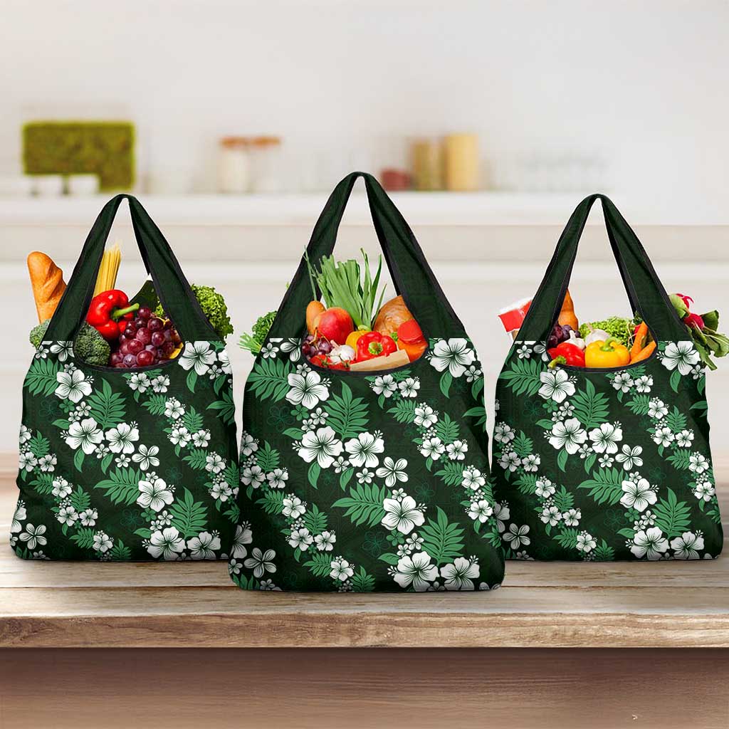 Hawaiian Hibiscus Tribal Floral Green Grocery Bag Polynesian Tapa Pattern LT01 3-pack One Size Green - Polynesian Pride