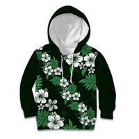 Hawaiian Hibiscus Tribal Floral Green Kid Hoodie Polynesian Tapa Pattern - Polynesian Pride