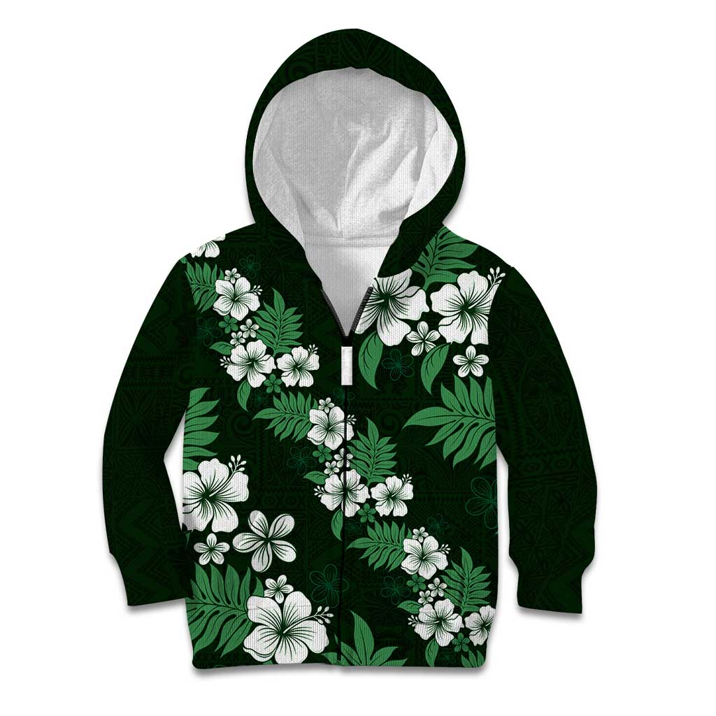Hawaiian Hibiscus Tribal Floral Green Kid Hoodie Polynesian Tapa Pattern - Polynesian Pride
