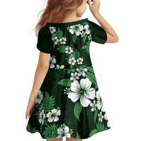 Hawaiian Hibiscus Tribal Floral Green Kid Short Sleeve Dress Polynesian Tapa Pattern - Polynesian Pride